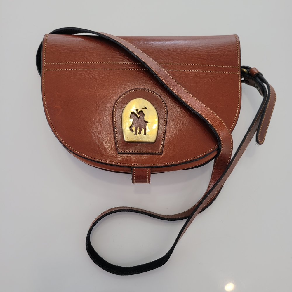 Brown Leather Saddle Crossbody with Polo Rider Medallion - Picture 4 of 17
